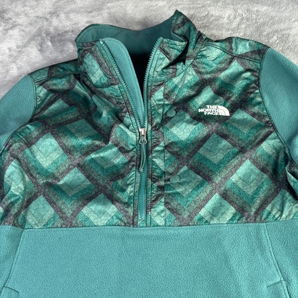 The North Face Fleece Pullover Womens XL Teal‎ Green Geometric 1/4 Zip NF006718